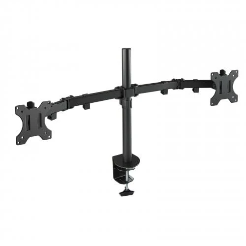 Table Stand - Swivel and Tilt Stand for 2 Screens from 13" to 32", with Two Arms and Black Finish, Ideal for Monitors and TV.