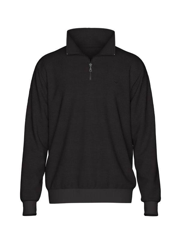 Trigema Men's Trigema Troyer Waffle Look Sweatshirt (Pack of 1), black, XL