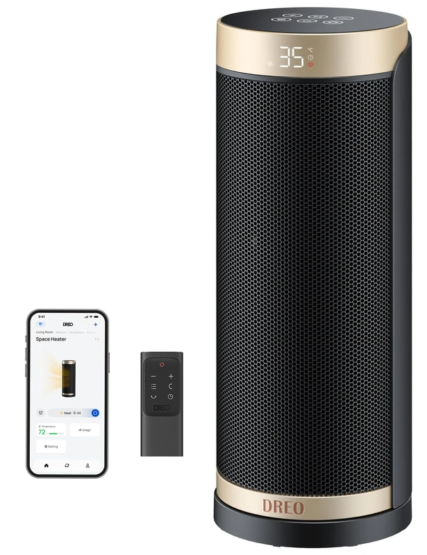 Dreo 2000W Smart Space Heater for Bedroom, 16 Inch Portable Heaters with 70°Oscillation, Electric Heater, with Thermostat & Remote, 3-Mode 3-Speed, 12H Timer for Office Home, Solaris Slim H3S