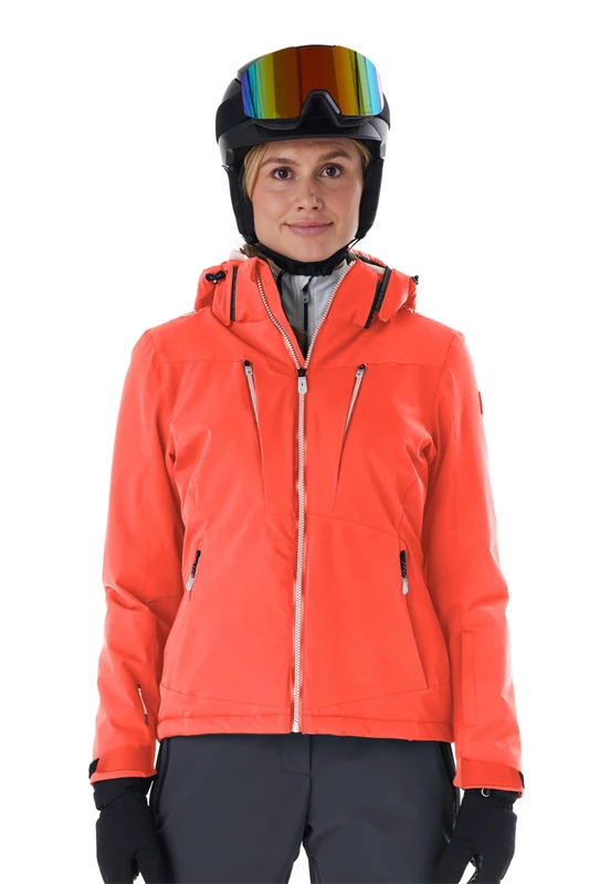 killtec KSW 42 WMN Women's Ski Jacket with Zip-Off Hood, Snow Guard and Underarm Ventilation KSW 42 WMN Ski Jacket, Bright Coral, 44, 43421-000