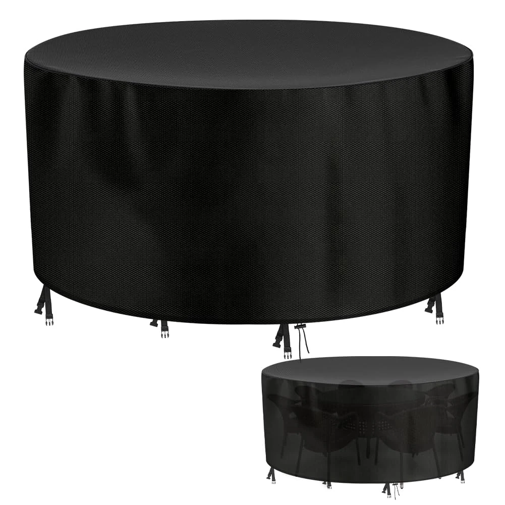 AOOWU Circular Outdoor Table Cover, Garden Furniture Covers, Waterproof, Windproof, Anti-UV, Round Garden Table and Chairs Cover for Bistro Tables and Chairs Set, Balcony Furniture Covers, 190x80CM