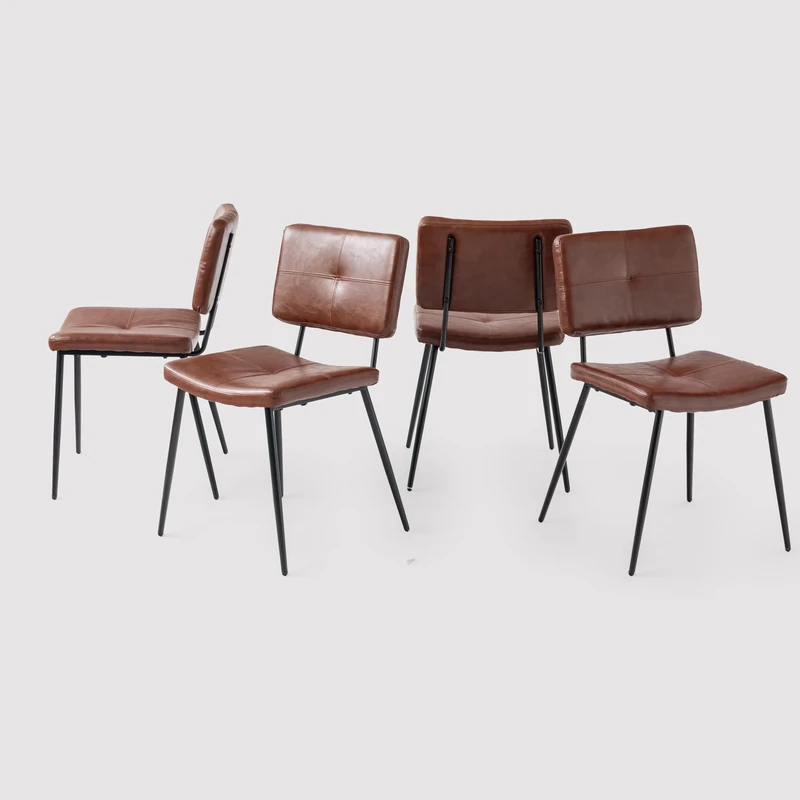 MEUBLE COSY Desk Chairs Set of 4 for Home Office, Study, Faux Leather Upholstered Seat and Backrest, Metal Legs, Dark Brown