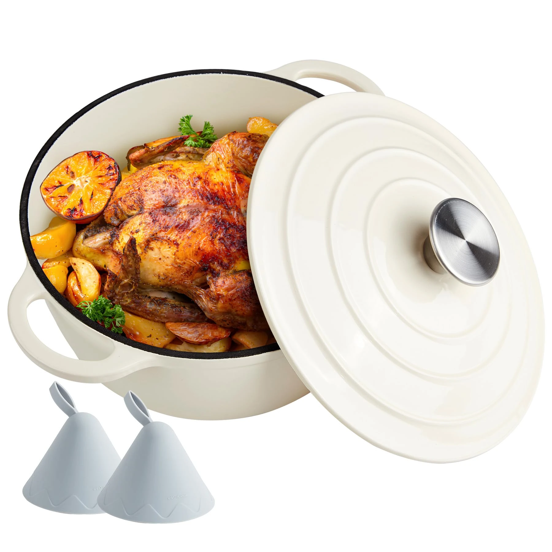 4.5 Quart Dutch Oven Enameled Cast Iron with Lid - Big Dual Handles - Oven Safe up to 500°F - Classic Round Pot for Versatile Cooking Cream