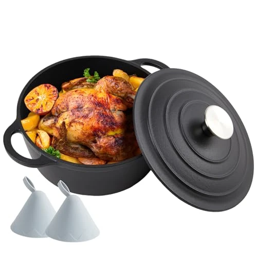 4.5 Quart Dutch Oven Enameled Cast Iron with Lid - Big Dual Handles - Oven Safe up to 500°F - Classic Round Pot for Versatile Cooking Matte Black(No Enameled