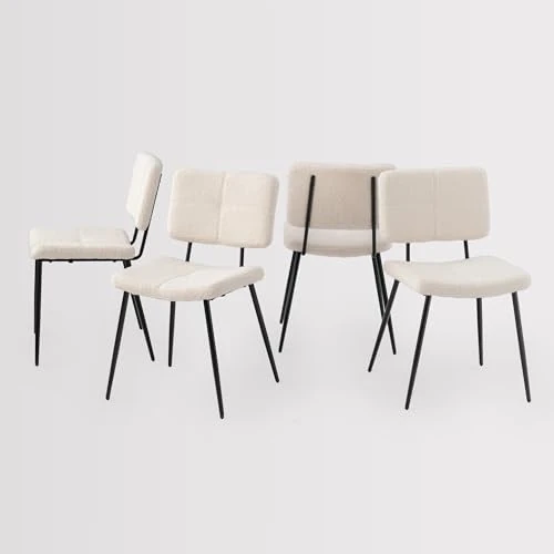 MEUBLE COSY Desk Chairs Set of 4 for Home Office, Study, Boucle Fabric Upholstered Seat and Backrest, Metal Legs, Beige