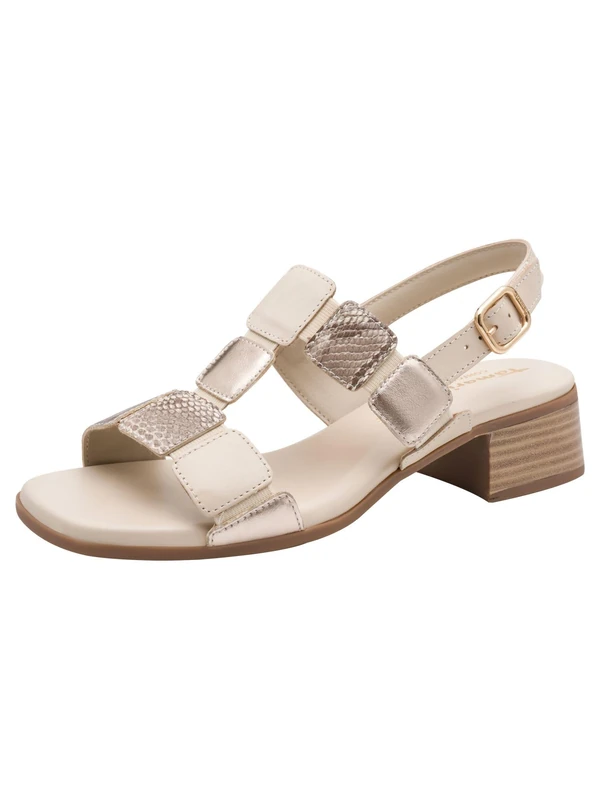 Tamaris Comfort Women's Heel Sandals with Heel, Beige Snake, 37 EU
