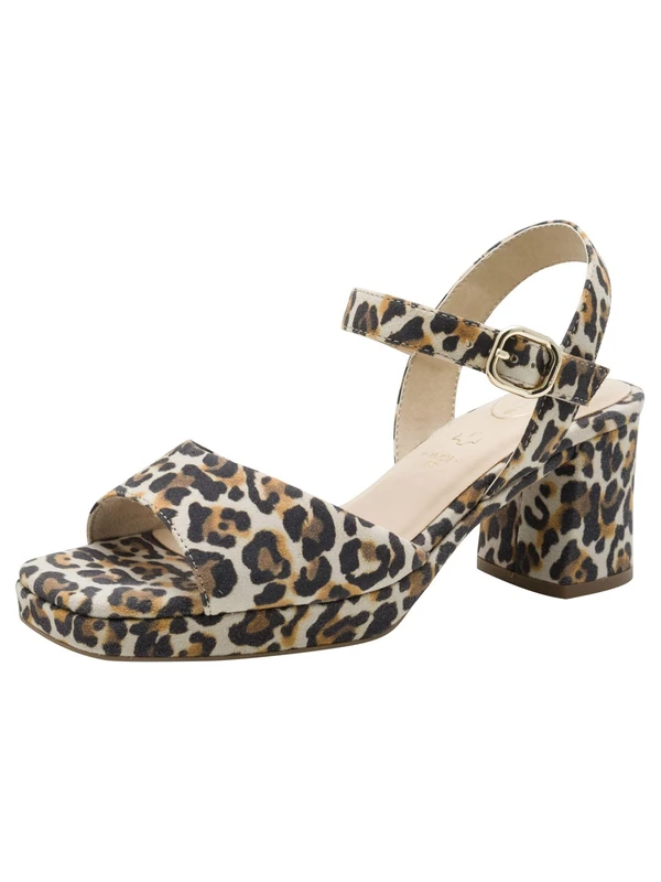 Tamaris Comfort Women's Heel Sandals with Heel, Beige Leo, 41 EU
