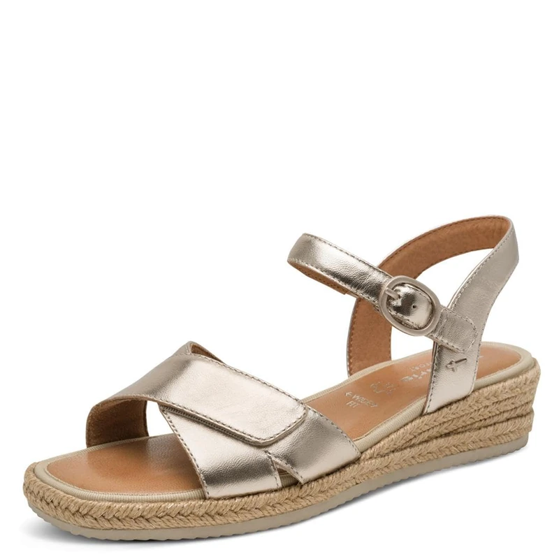 Tamaris Comfort Women's Wedge/Plat Sand MultiAdjustable Wedge Sandal, LT Gold, 38 EU - Image 1