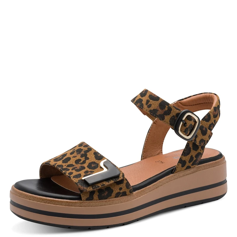 Jana Women's Wedge/Plat Sand MultiAdj+Vegan Wedge Sandals, Leopard, 40 EU
