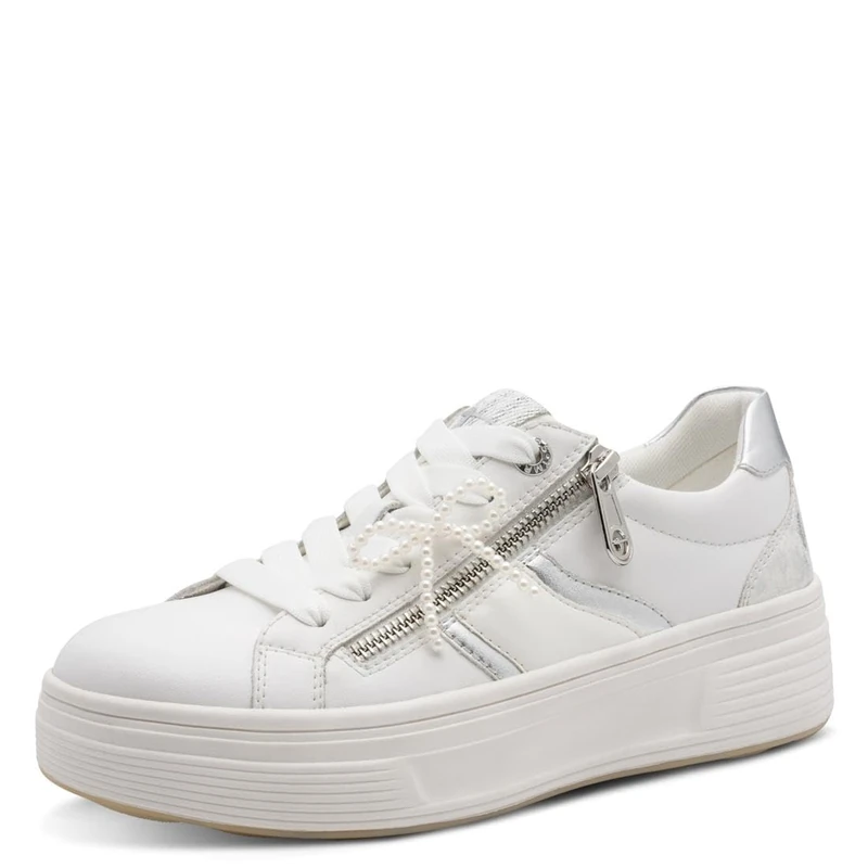 Tamaris Women's Comfort Damen Sneaker Low, White Silver, 3.5 UK