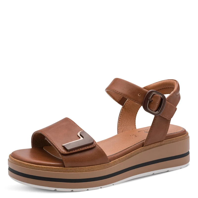 Jana Women's Wedge/Plat Sand MultiAdj+Vegan Wedge Sandals, Cognac, 37 EU