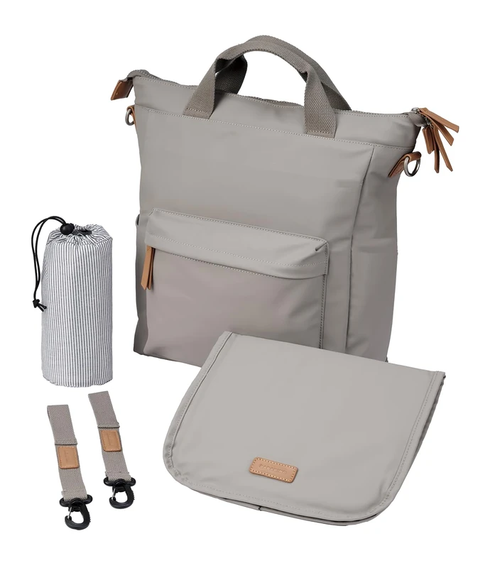 baba bing Unisex Multi-Functional Changing Bag - Warm Grey - Waterproof Baby Changing Bags | Convertible Changing Bag Backpack, Tote, Over the Shoulder | Stylish Nappy Bags
