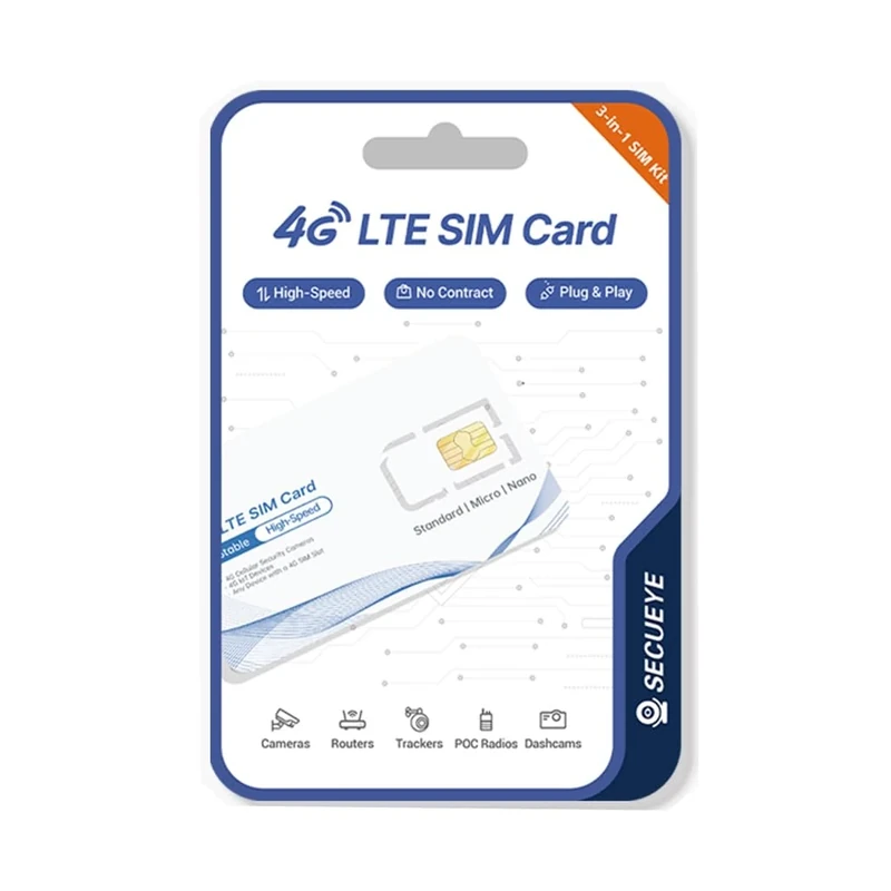SECUEYE 4G LTE SIM Card - Data Only - Prepaid No Contract Nationwide Coverage for Security Cameras, Mobile Hotspots, Routers, Unlocked IoT Devices (12GB/180Days)