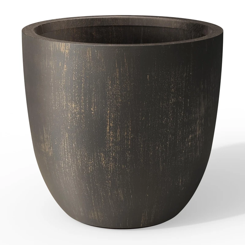 Kante 18 Inch Dia Round Concrete Planter, Indoor Outdoor Large Plant Pot with Drainage Hole and Rubber Plug for Home Patio Garden, Oil Rubbed Bronze