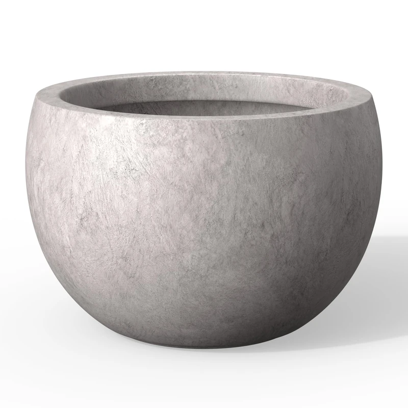 Kante 15.7" Dia Round Concrete Planter, Outdoor/Indoor Large Bowl Plant Pots with Drainage Hole and Rubber Plug for Garden Patio Balcony Home, Light Gray