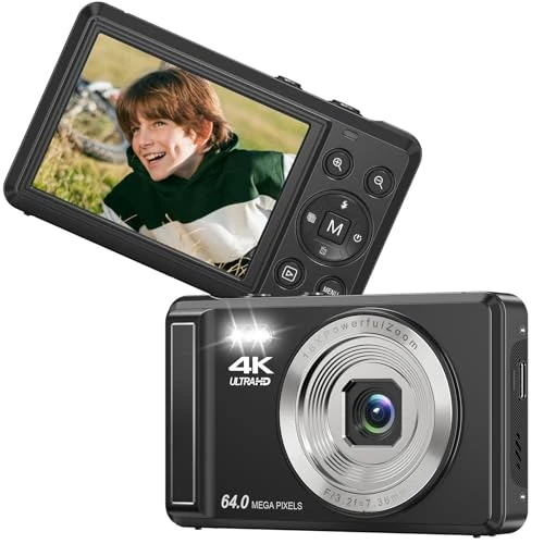 Digital Camera, 4K 44MP Compact Camera with 32GB Card 16X Digital Zoom 2.4 Inch Large Screen Camera Digital Camera for Children Beginners Teenagers (Black)