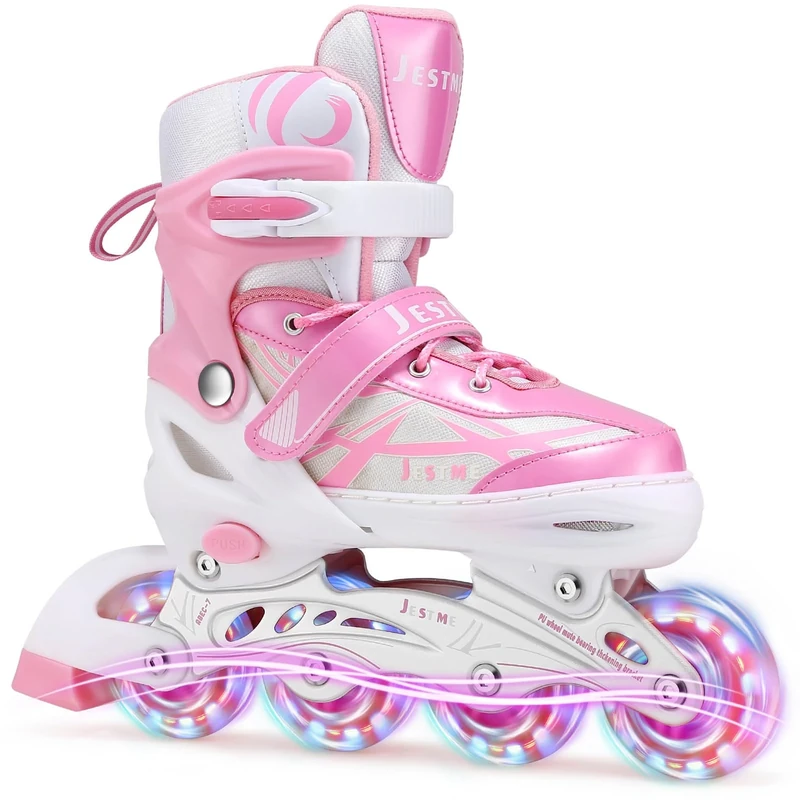 Inline Skates for Children Girls, Adjustable Inline Skates, Roller Skates for Children, Indoor, Outdoor, Girls, Children (Pink, L (EU 36-40))