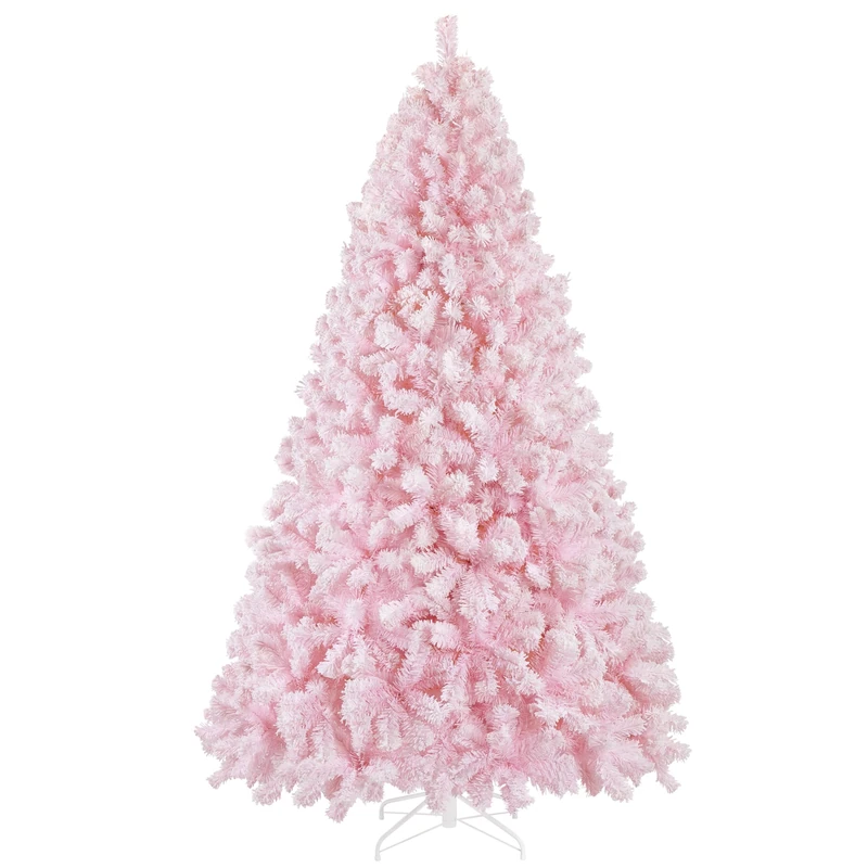 Yaheetech 7.5ft Snow Flocked Christmas Tree with Stand, Soft Branches, Pink
