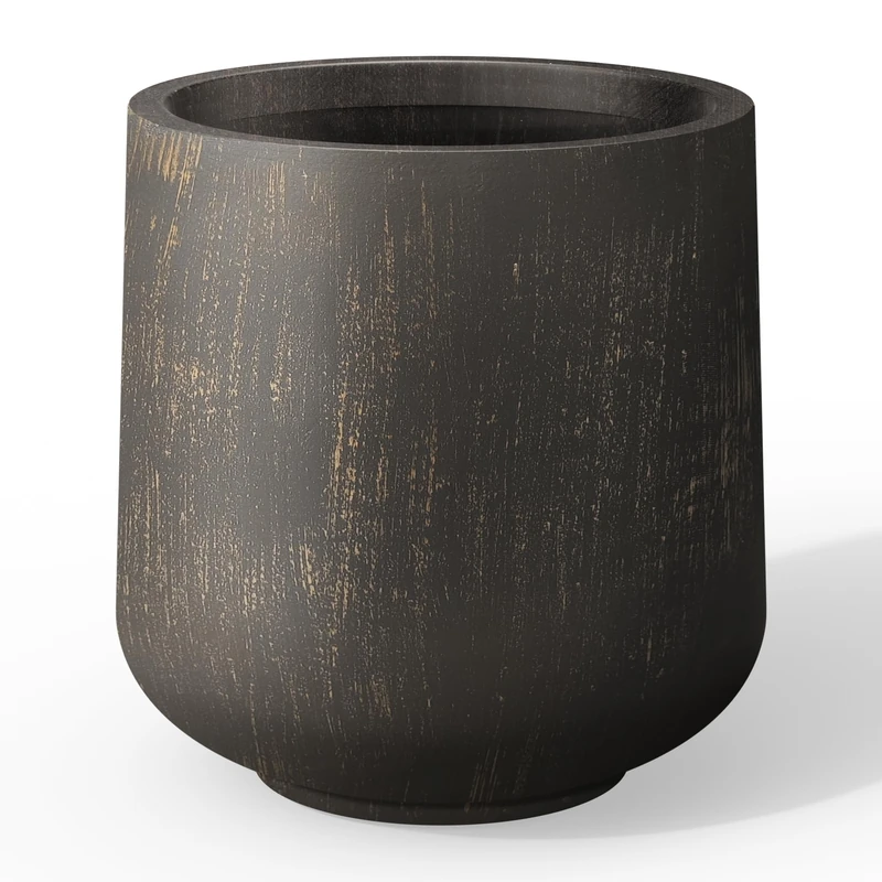 Kante 15.3" Dia Round Concrete Planter, Outdoor Indoor Large Plant Pots Containers with Drainage Hole and Rubber Plug for Home Garden Patio, Oil Rubbed Bronze
