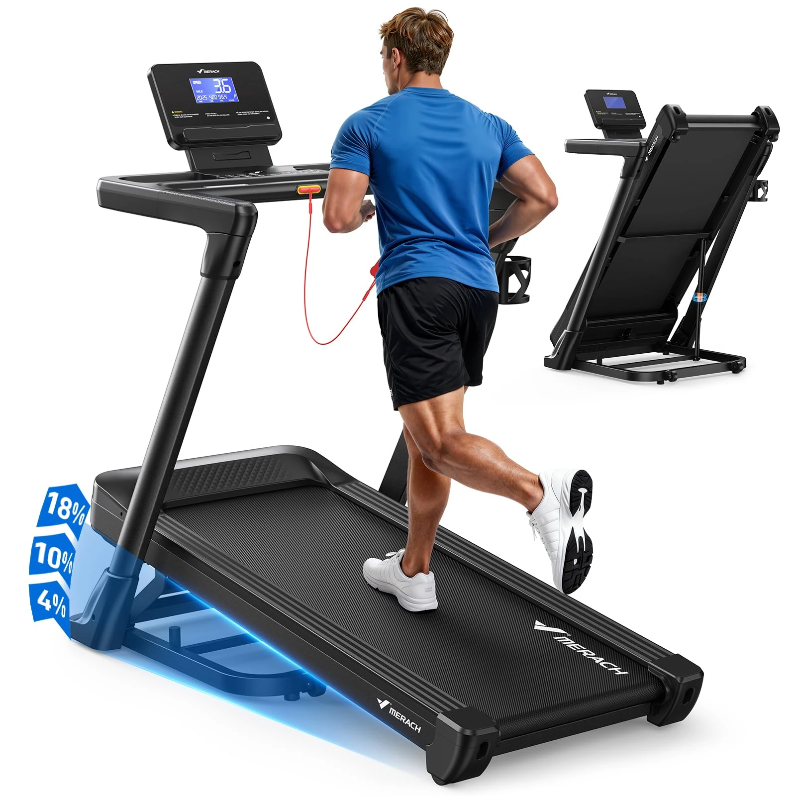 MERACH Heavy Duty Treadmill with 18% Auto Incline, 1-14km/h Folding Treadmill for Home - 350LBS High Weight Capacity, 3.5HP Motor, Ultra Quiet Shock Absorption with LCD Display & Heart Rate Detection