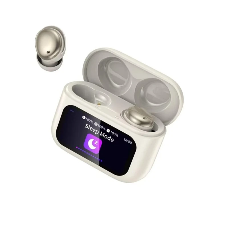 Wireless Earbuds with Smart Touch Screen, 2025 Mini Sleep Earbuds Bluetooth 5.4 Headphone In Ear with Noise Cancelling Mic, 48H Playtime Hi-Fi Stereo Sound, 5 EQ Modes/IP7 Waterproof Ear Buds White