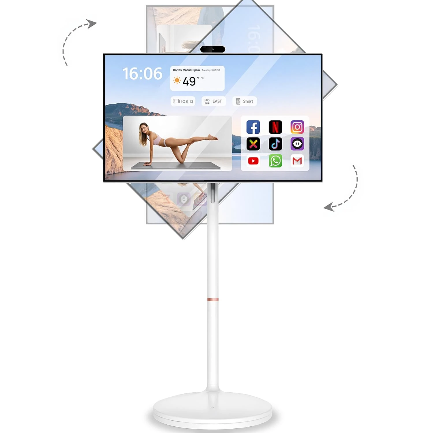 BSTGEKELY Upgrade 32-Inch Portable Smart TV with 4K UHD Touchscreen & Wheels, 8GB RAM+128GB Storage, 10500mAh Battery, 4K Webcam, Remote, Swivel Stand