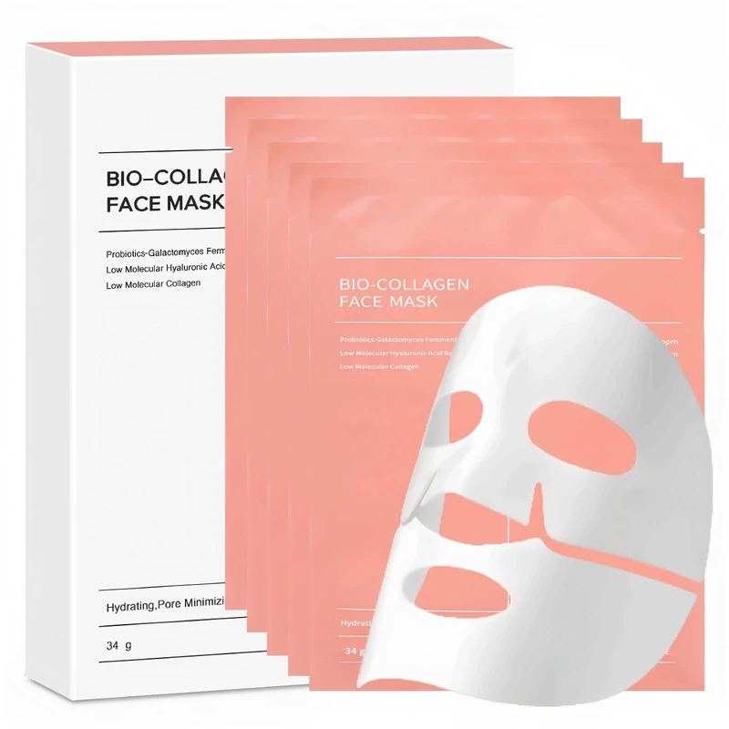 YZ&YL Bio Collagen Face Mask, Collagen Mask Overnight for Radiant Glass Skin Glow, Lifting and Firming, Deep Hydration, Reduce Wrinkles, Pore Minimizing, 34g x 5pcs