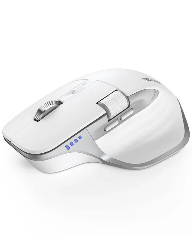 TECKNET Wireless Mouse, Bluetooth Mouse (BT5.0/5.0 & 2.4G) Rechargeable 4800 DPI Ergonomic Optical Mouse with 6 Adjustable, Quiet Clicks, USB A Receiver, 7 Buttons, Wide Compatibility - White