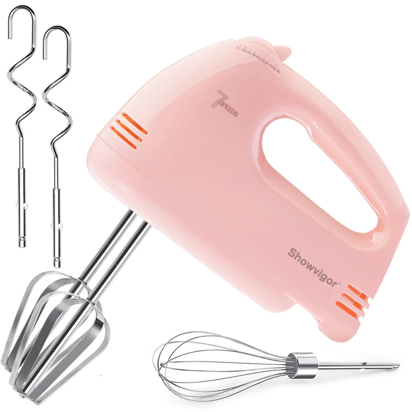 Hand Mixer Electric 7-Speed Mixers for Baking, Stainless Steel Electric Hand Whisk, Electric Whisk Hand Mixer, Electric Whisk for Baking,Handheld Cake Mixer(PINK)