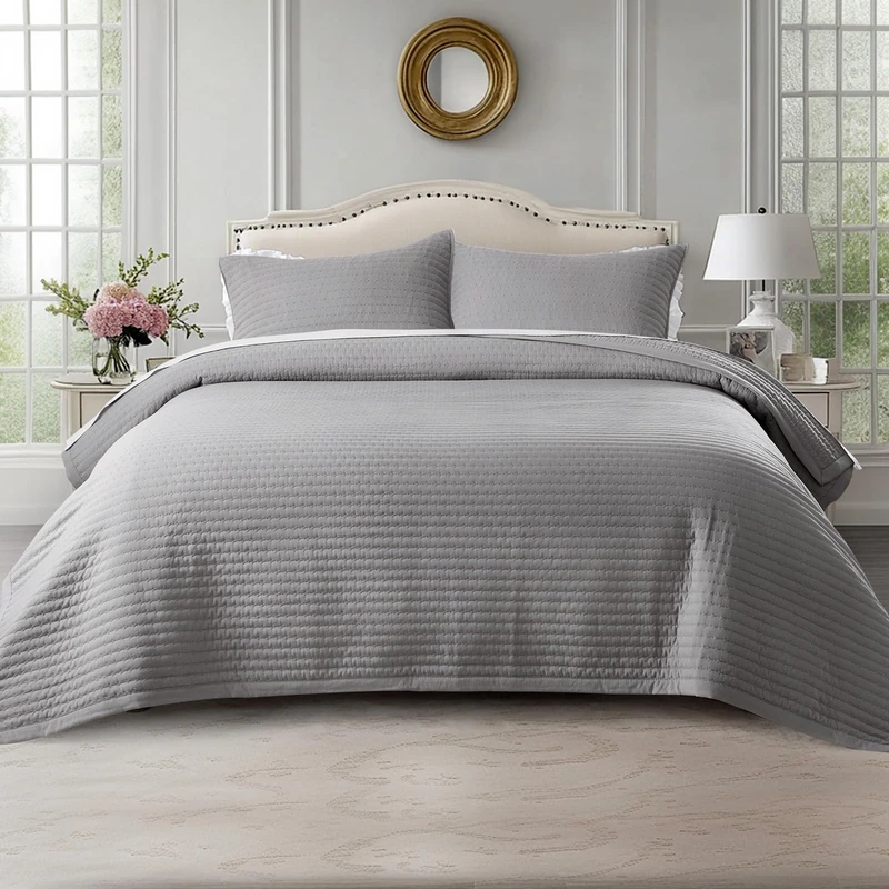 KASENTEX Queen XL Quilt Set 98x98, Soft Washed 3-Layer Lightweight