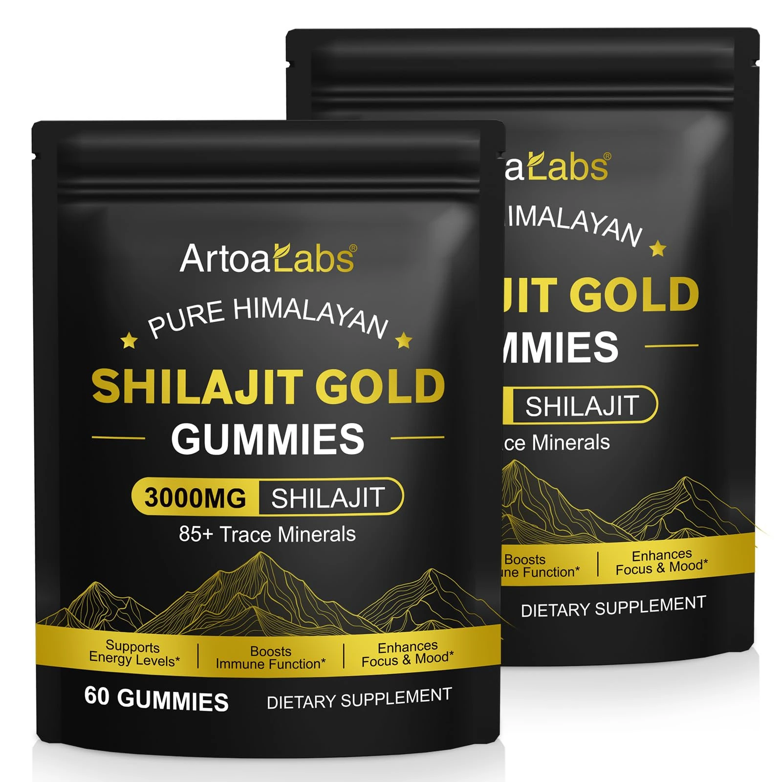 2PCS Shilajit Gummies for Men & Women Natural Himalayan Shilajit Golden Gummy, 3000mg, Rich in Ashwagandha and Gokshura with 85+ Minerals, Boost Your Vitality Health and Endurance, 60 Gummies