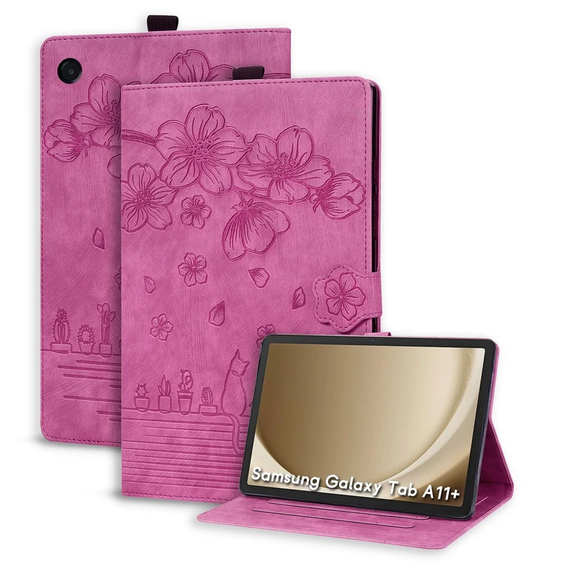Succtopy Case for Samsung Galaxy Tab A11+/A11 Plus 11 Inch 2025 SM-X230 SM-X235 SM-X236B Folio Flip PU Leather Cover Pen Holder Protective Tablet Case with Stand Function Rose Red