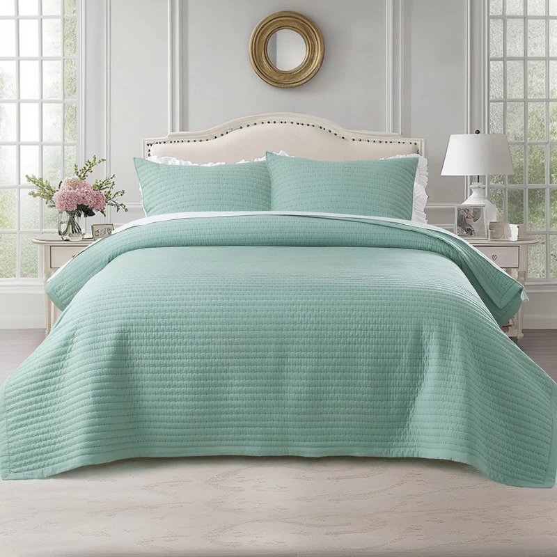 KASENTEX Queen XL Quilt Set 98x98, Soft Washed 3-Layer Lightweight