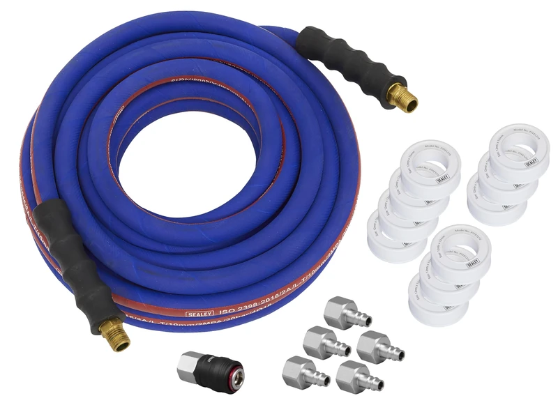 Sealey 15m x 13mm Extra-Heavy-Duty High Flow Air Hose Kit with Couplings - AHK05