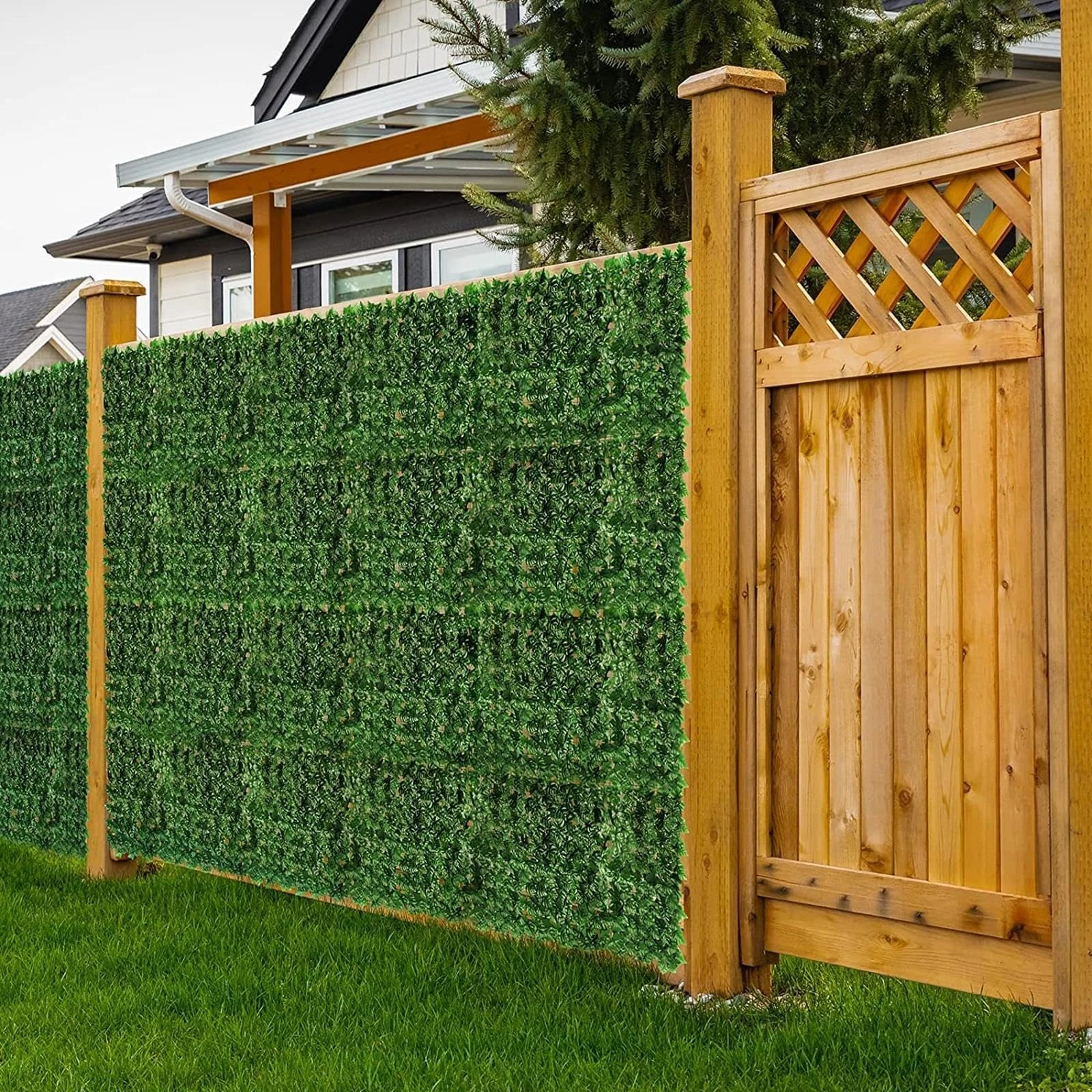 EA ARENA Ivy Leaves Trellis with Artificial Leaves Hedge Roll, Artificial Ivy Trellis Screening Roll UV Protection Wall Decor for Indoor Outdoor (1m x 3m) (Green Dill Leaves Dark 1 * 3M)