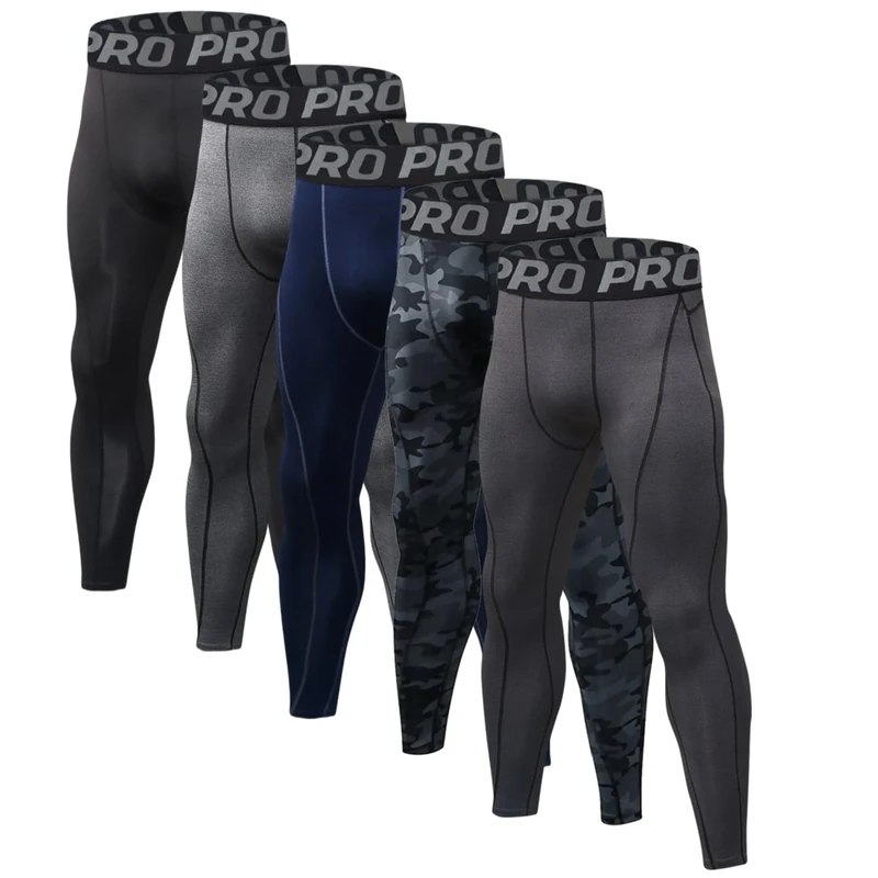 LNFINTDO 2/3/5 Pack Men's Compression Pants Athletic Running Gym Tights Workout Leggings Cool Dry Sports Base Layer, 5p: Black+navy+gray+carbongray+camoblk, Large