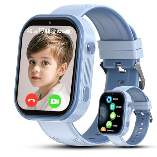 kaacly Children's GPS Smart Watch, 4G Child GPS Watch with Family Cat, SOS, Phone, HD Video Calls, IP67 Waterproof, Children's Smart Watch Gift for 6-12 Years