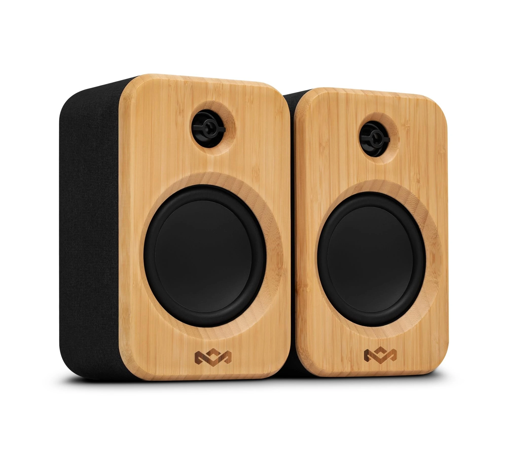 House of Marley Get Together Duo 2 Active Bookshelf Speakers - 2 x 10 W, 1 Portable + 1 Fixed Speaker with Bluetooth Stereo Pairing, RCA/AUX Input, Turntable Compatible, Sustainable Design, Bamboo