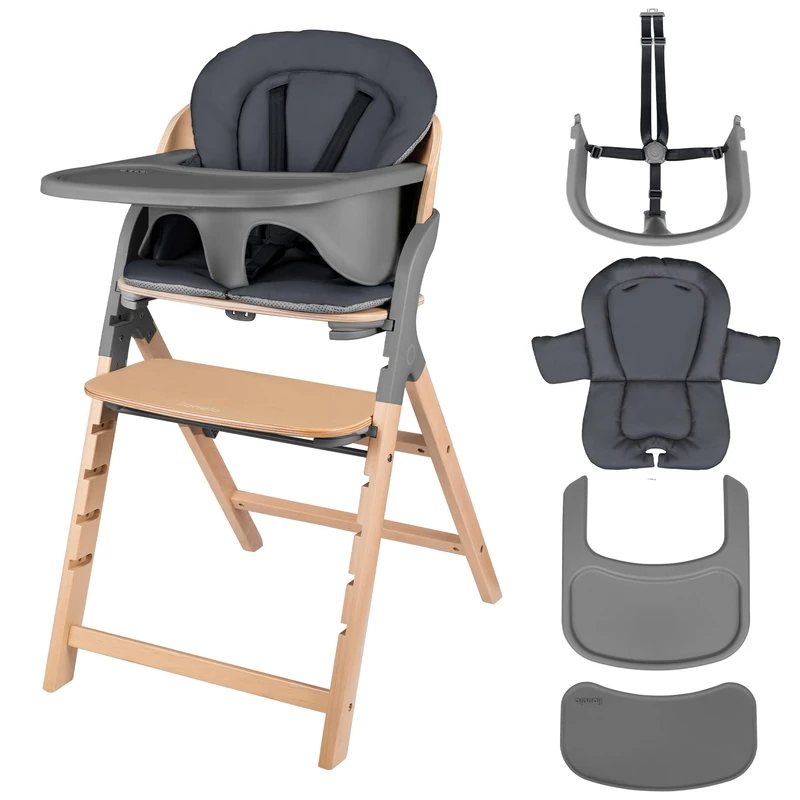 LIONELO Megan Wooden High Chair, Grows with Your Child, from 6 Months up to 110 kg, Adjustable Footrest, 5-Point Harness, Seat Cushion, Easy to Clean