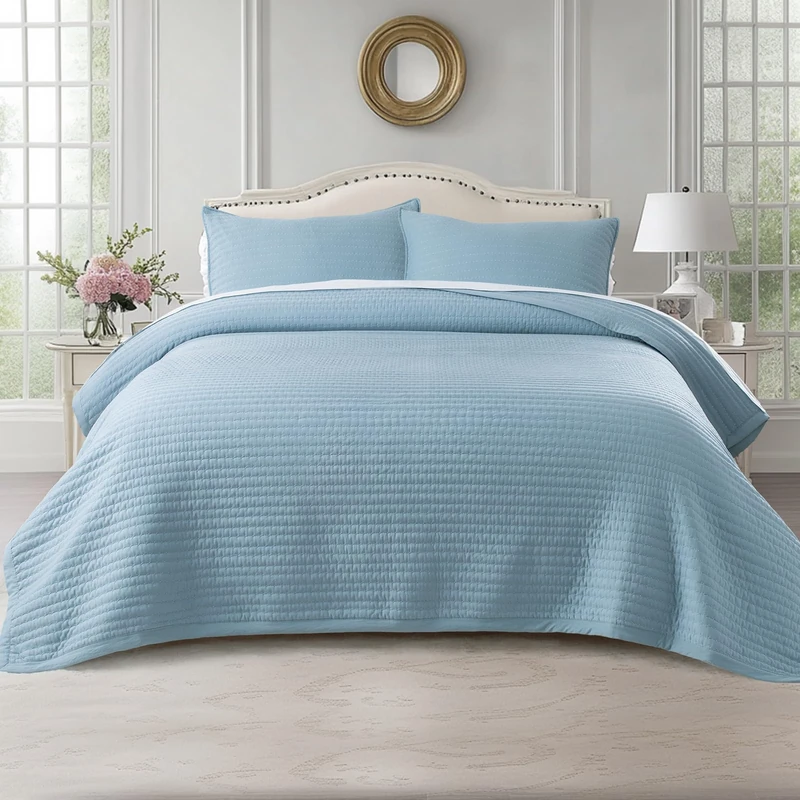 KASENTEX Queen XL Quilt Set 98x98, Soft Washed 3-Layer Lightweight