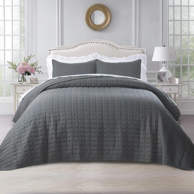KASENTEX Queen XL Quilt Set 98x98, Soft Washed 3-Layer Lightweight