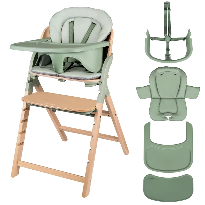 LIONELO Megan Wooden High Chair, Grows with Your Child, from 6 Months up to 110 kg, Adjustable Footrest, 5-Point Harness, Seat Cushion, Easy to Clean