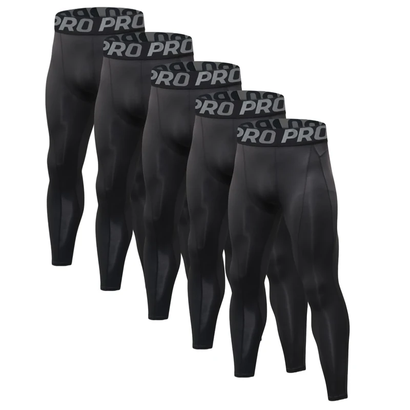 LNFINTDO 2/3/5 Pack Men's Compression Pants Athletic Running Gym Tights Workout Leggings Cool Dry Sports Base Layer, 5p: Black Line, Medium