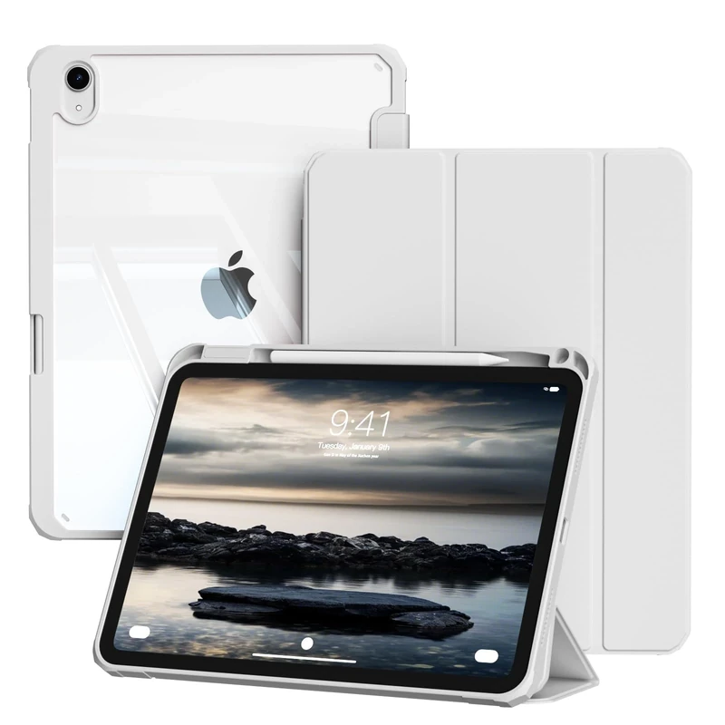 BQDIYOO Case for iPad (A16) 11th Generation 11 inch 2025 / iPad 10 Generation 10.9th 2022, Protective cover with Pen Holder transparent back, Auto Sleep/Wake, Gris