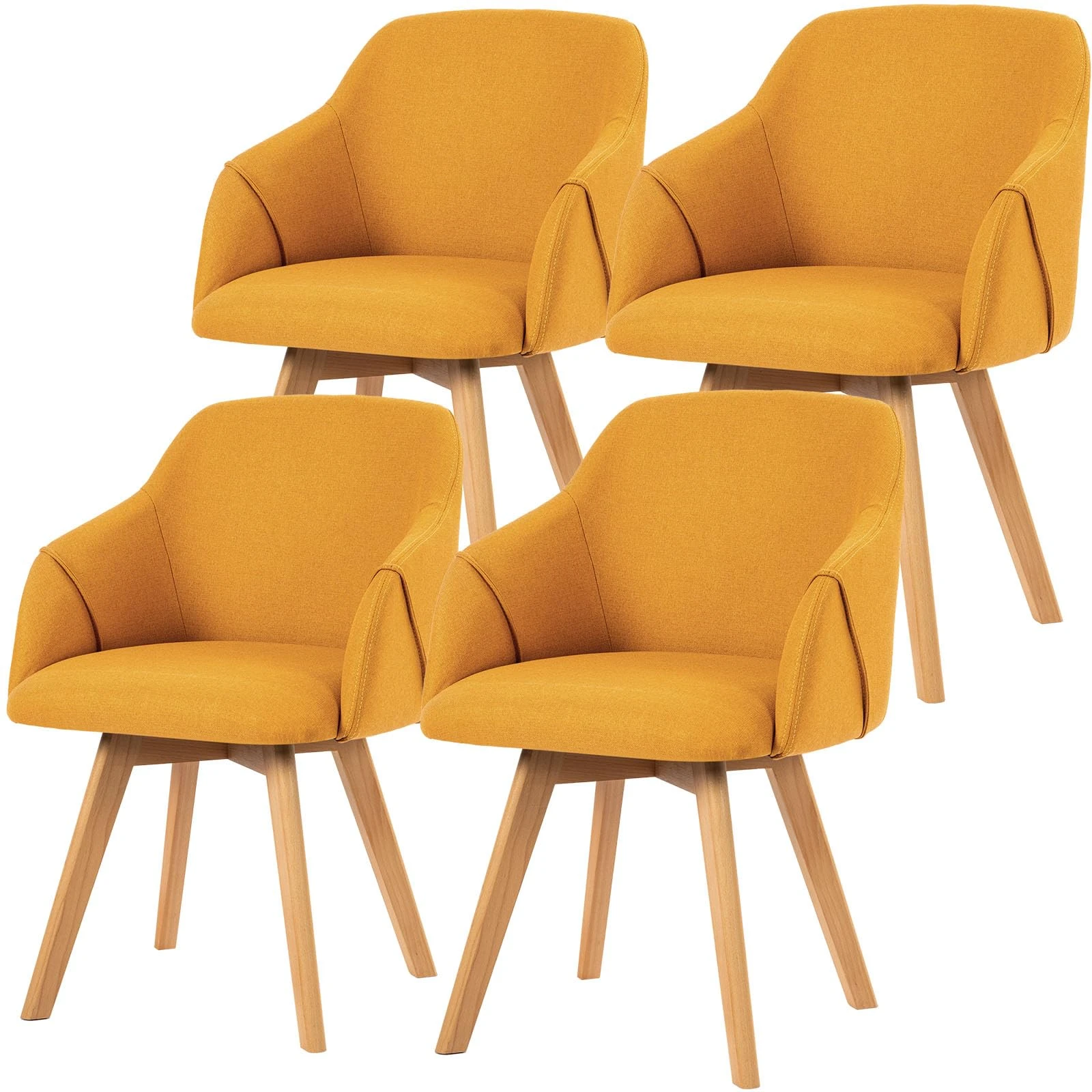 Bekrvio Set of 4 Swivel Dining Chairs with Arms – Upholstered in Breathable Linen, Wide Padded Seat with Beech Wood Legs, 360° Rotating Accent Armchair for Kitchen, Dining Room, Living Room