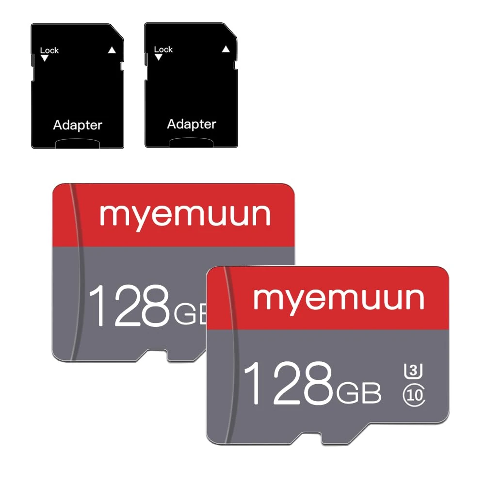 Two Memory Cards TF Card 128GB with Adapter, C10 UHS-1 A1, for Camera/Smartphone/Drone/Dash Cam/Action Cam (2 x 128GB-S2)
