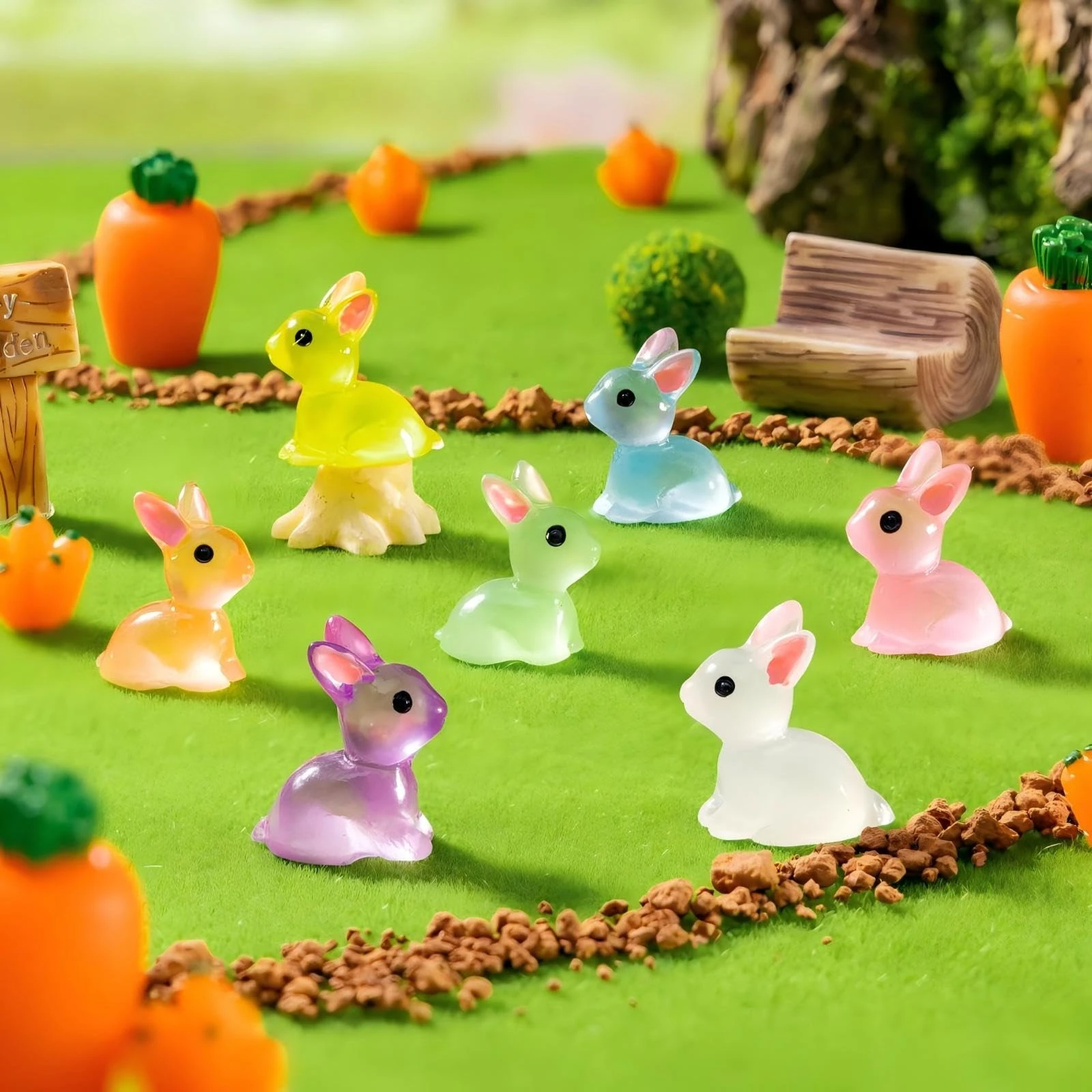 Mini Resin Rabbits, 20 PCS Cute Tiny Bunnies for Crafts, Little Bunny Glow in The Dark, Miniature Rabbit Figurines for Fairy Garden