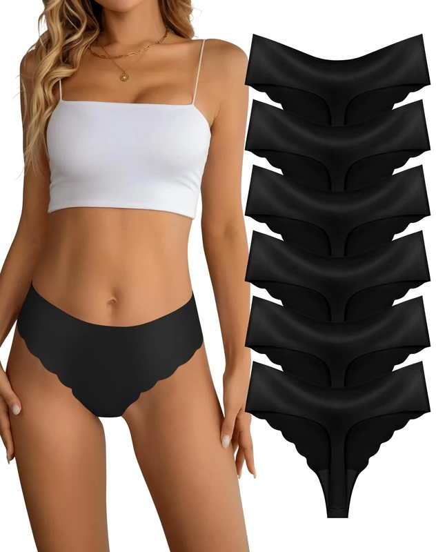 Dawnrole Seamless Thongs for Women No VPL Thongs No Show Panties Multipack 6 Pack Black - Image 1