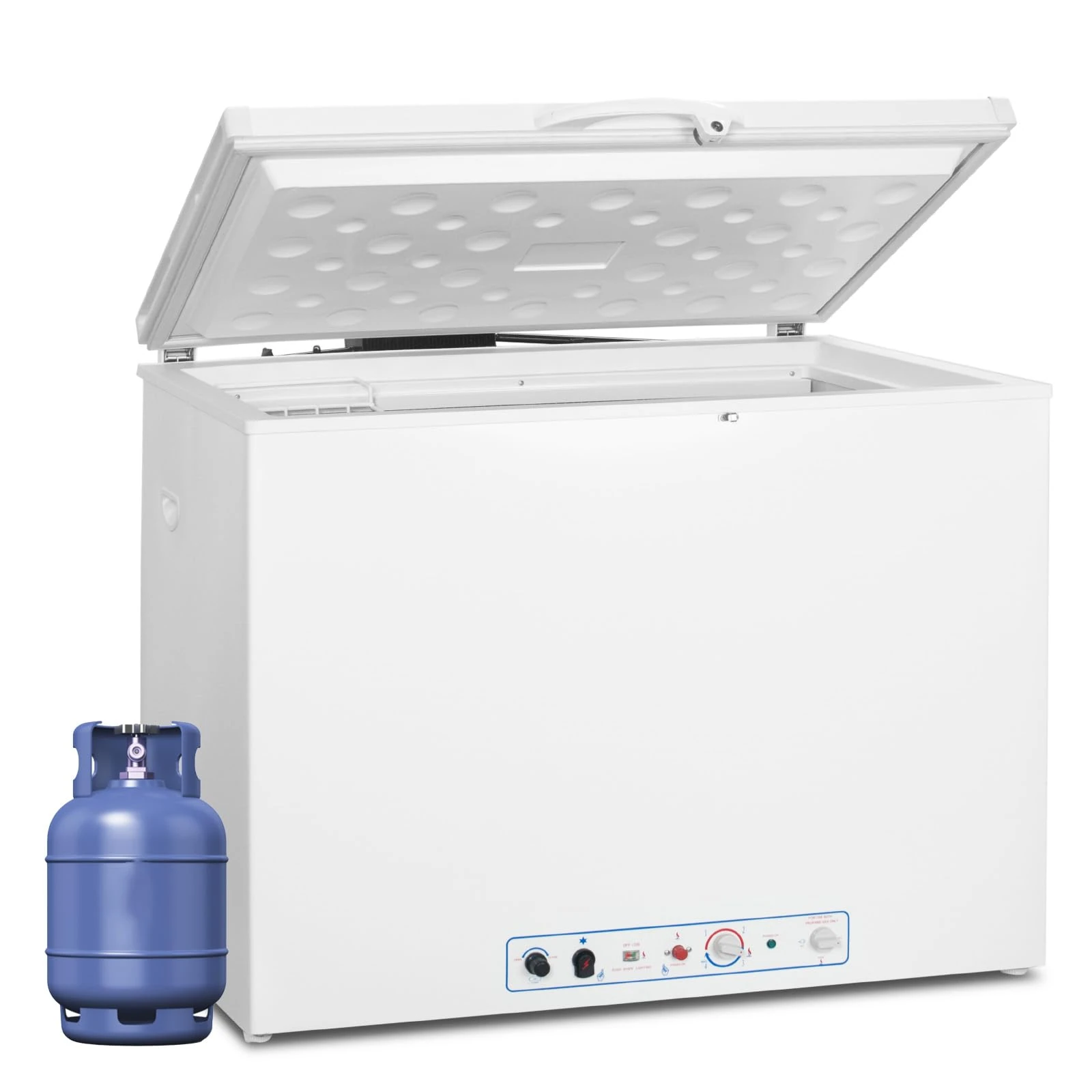 Smad 191L Gas Chest Freezer, 2 Way Camping Fridge, 240V/Propane Gas for Campervan, Caravan, Motorhome, Garage, RV, Home, 0dB, -12℃-0℃ White with Lock, Basket