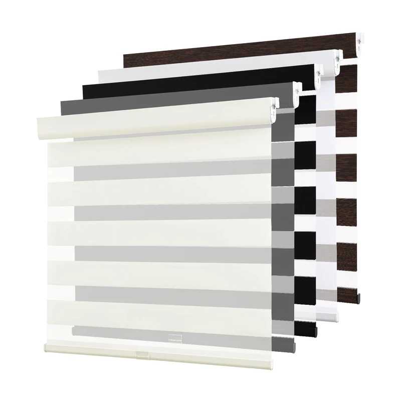 AOSKY Cordless Zebra Blinds for Windows Pull Down Roller Window Shades Dual Layer Light Filtering Privacy for Day and Night, Free-Stop Door Shades for Home Easy to Install (27.5" W X 72" H，Beige)